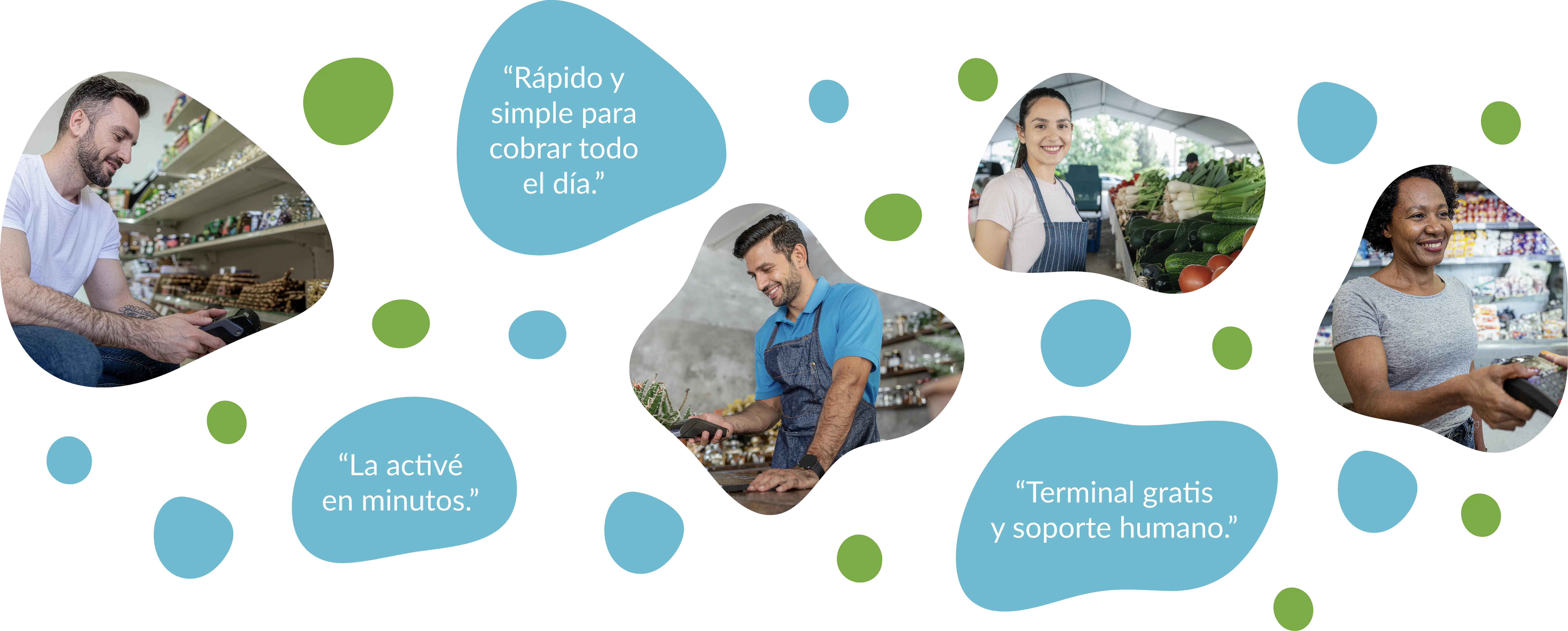 Ilustración de casos de uso y testimonios de PandaPay